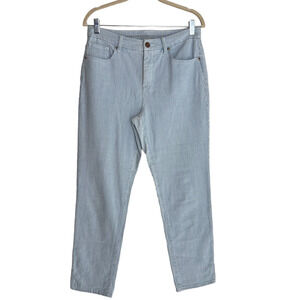 Chicos Womens So Slimming Girlfriend Slim Leg Ankle Pants 6R Blue White Stripe